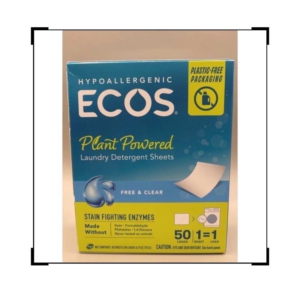 ECOS Plant Powered Laundry Detergent Sheets Free & Clear 50 Count Stain Fighting